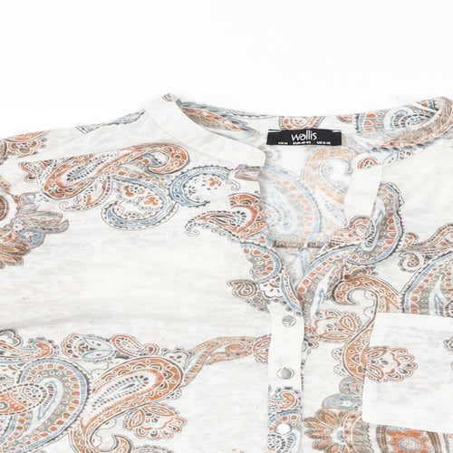 Wallis Womens White Paisley Viscose Basic T-Shirt Size M V-Neck