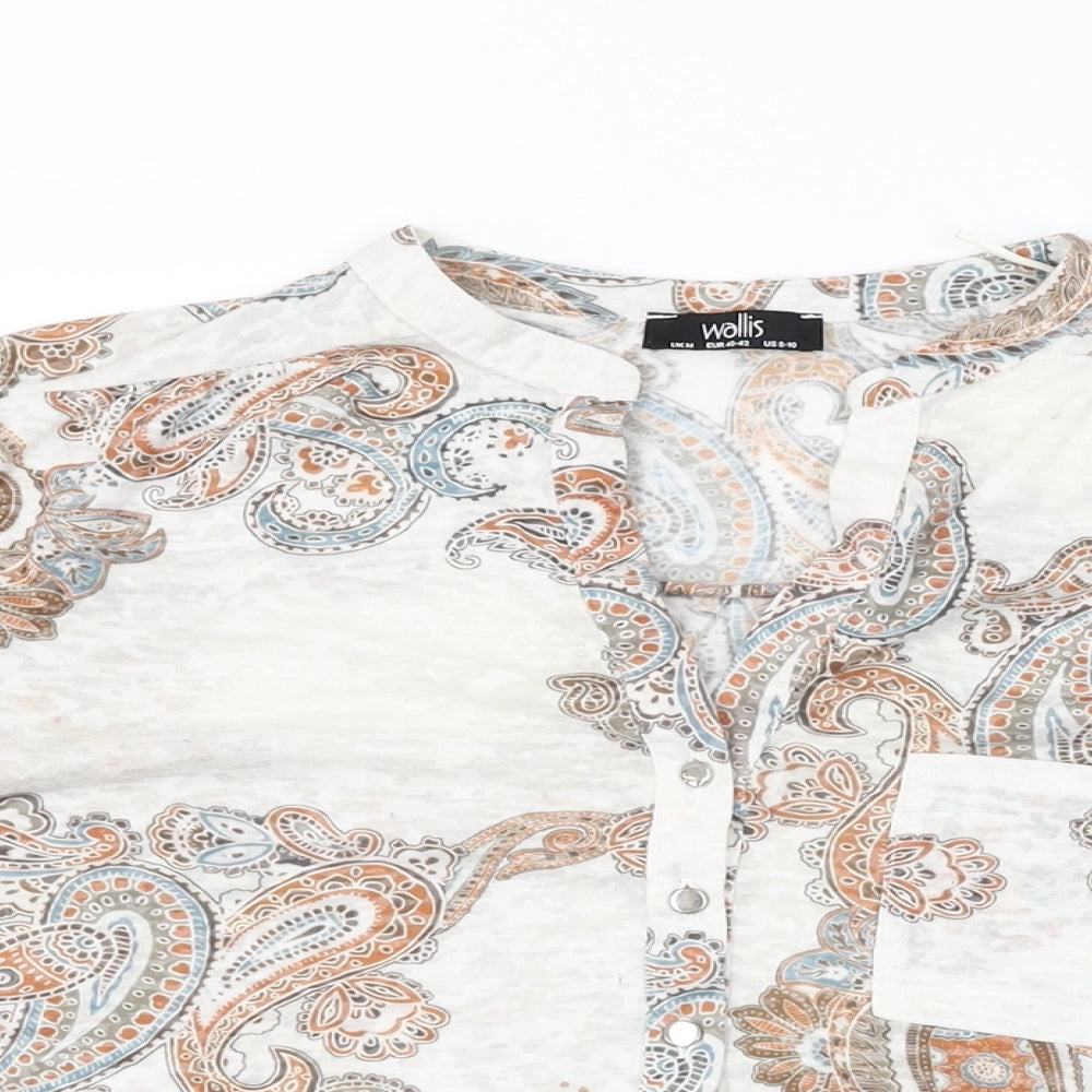 Wallis Womens White Paisley Viscose Basic T-Shirt Size M V-Neck