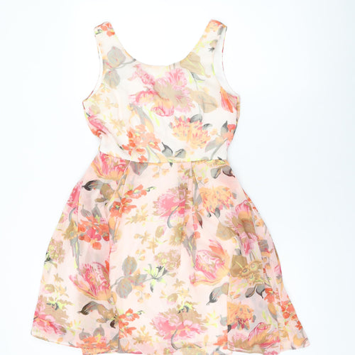 Apricot Womens Pink Floral Polyester Skater Dress Size XS Round Neck Zip