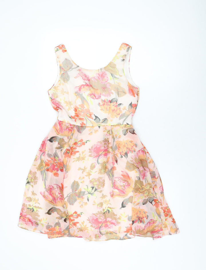 Apricot Womens Pink Floral Polyester Skater Dress Size XS Round Neck Zip