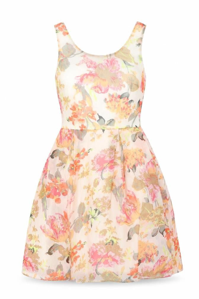 Apricot Womens Pink Floral Polyester Skater Dress Size XS Round Neck Zip
