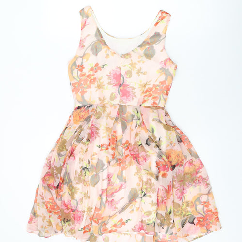 Apricot Womens Pink Floral Polyester Skater Dress Size XS Round Neck Zip