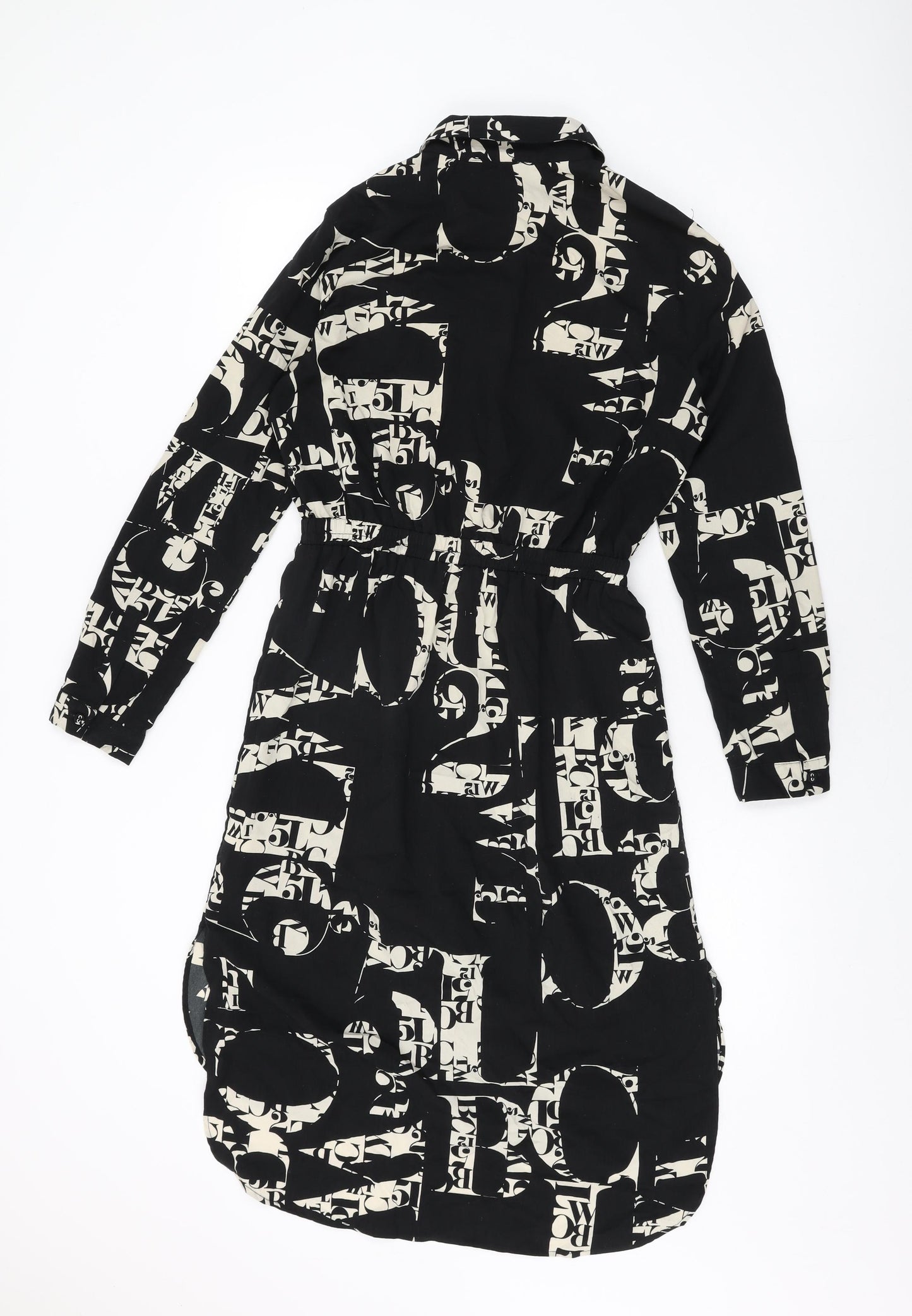 Topshop Womens Black Geometric Polyester Shirt Dress Size 10 Collared Button