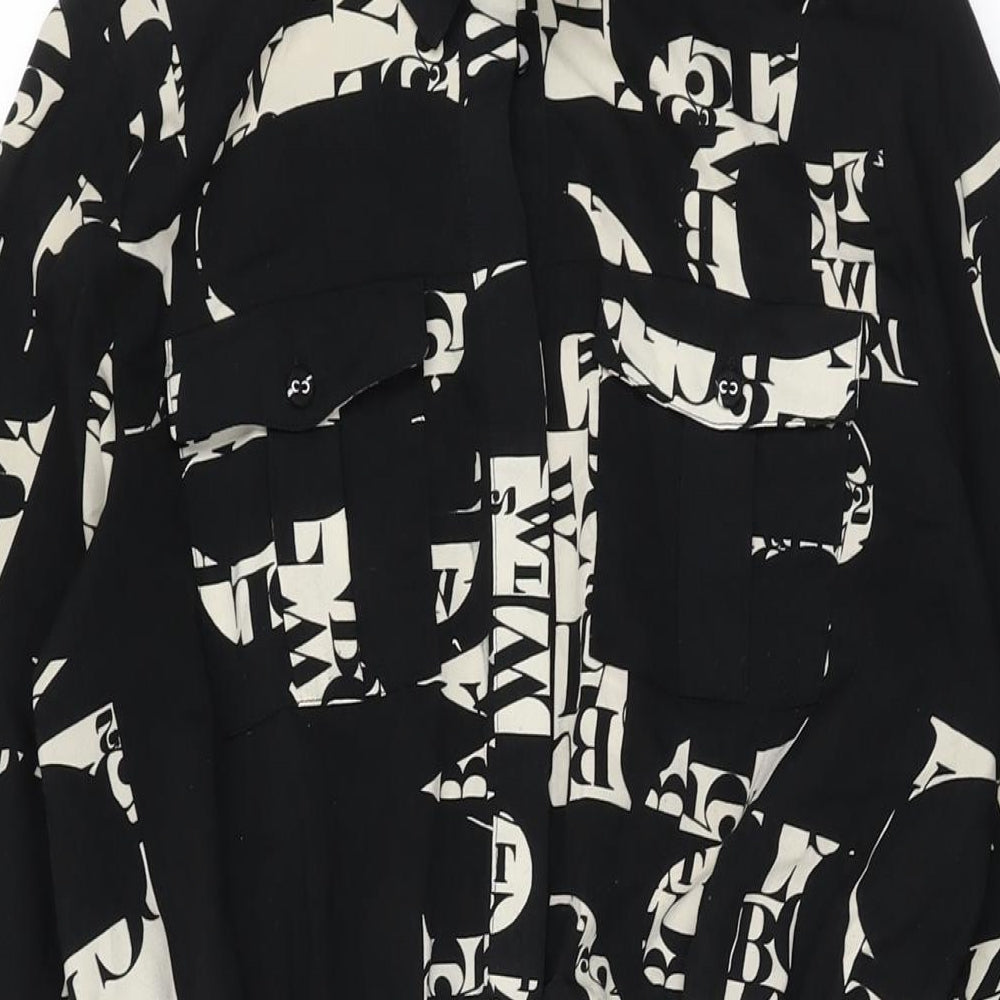 Topshop Womens Black Geometric Polyester Shirt Dress Size 10 Collared Button