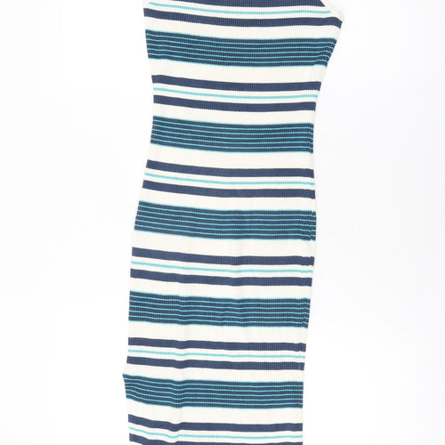 LU NYC Womens Ivory Striped Viscose Bodycon Size M Round Neck Pullover