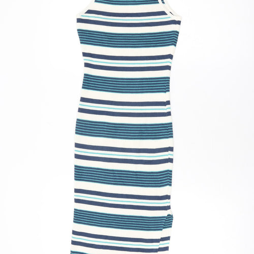 LU NYC Womens Ivory Striped Viscose Bodycon Size M Round Neck Pullover