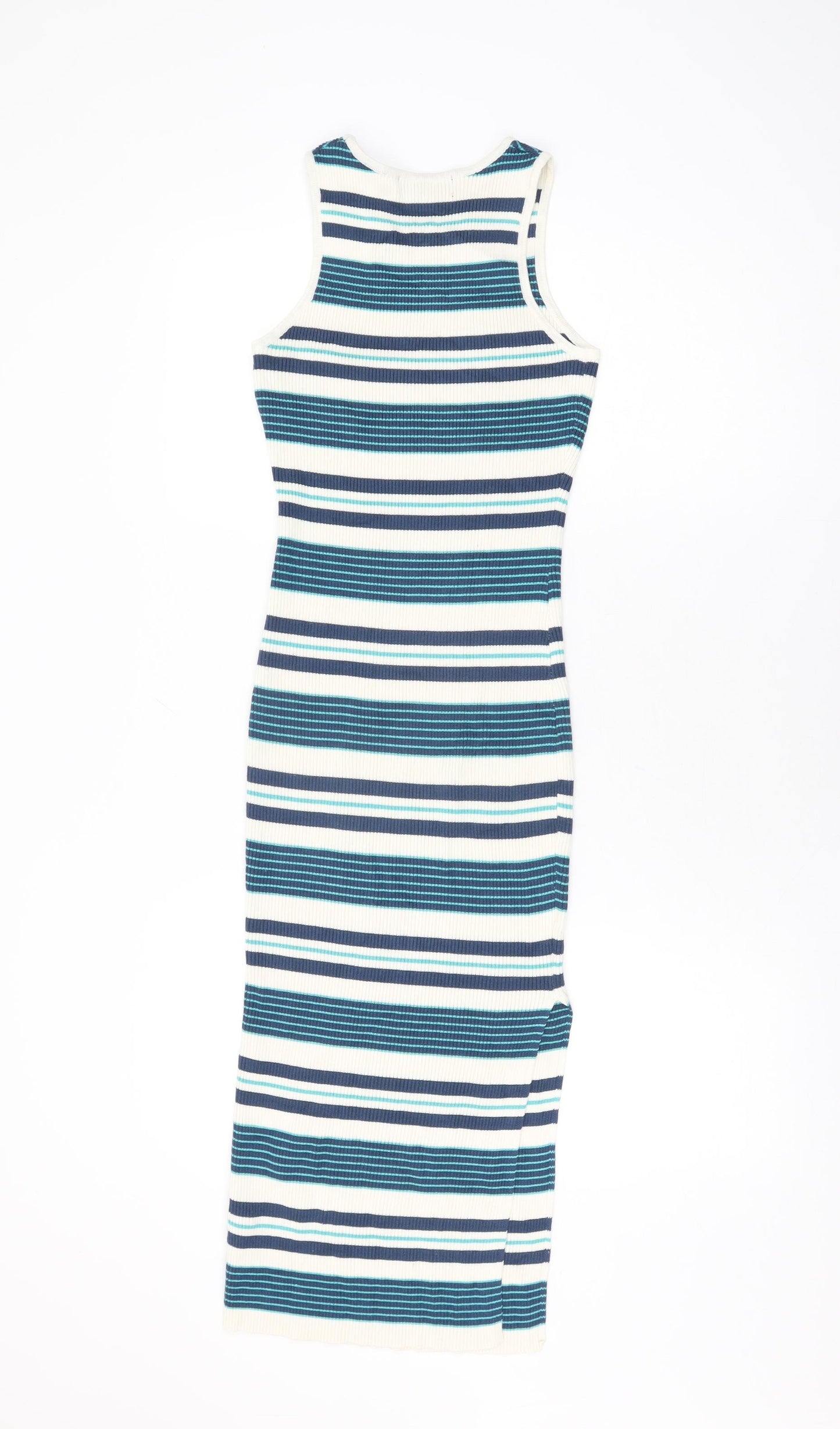 LU NYC Womens Ivory Striped Viscose Bodycon Size M Round Neck Pullover