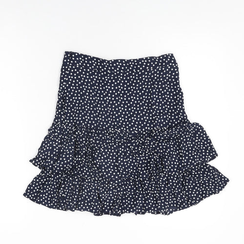 Marks and Spencer Womens Blue Polka Dot Viscose Mini Skirt Size 8 Zip