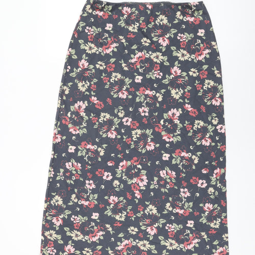 Laura Ashley Womens Grey Floral Cotton Flare Skirt Size M