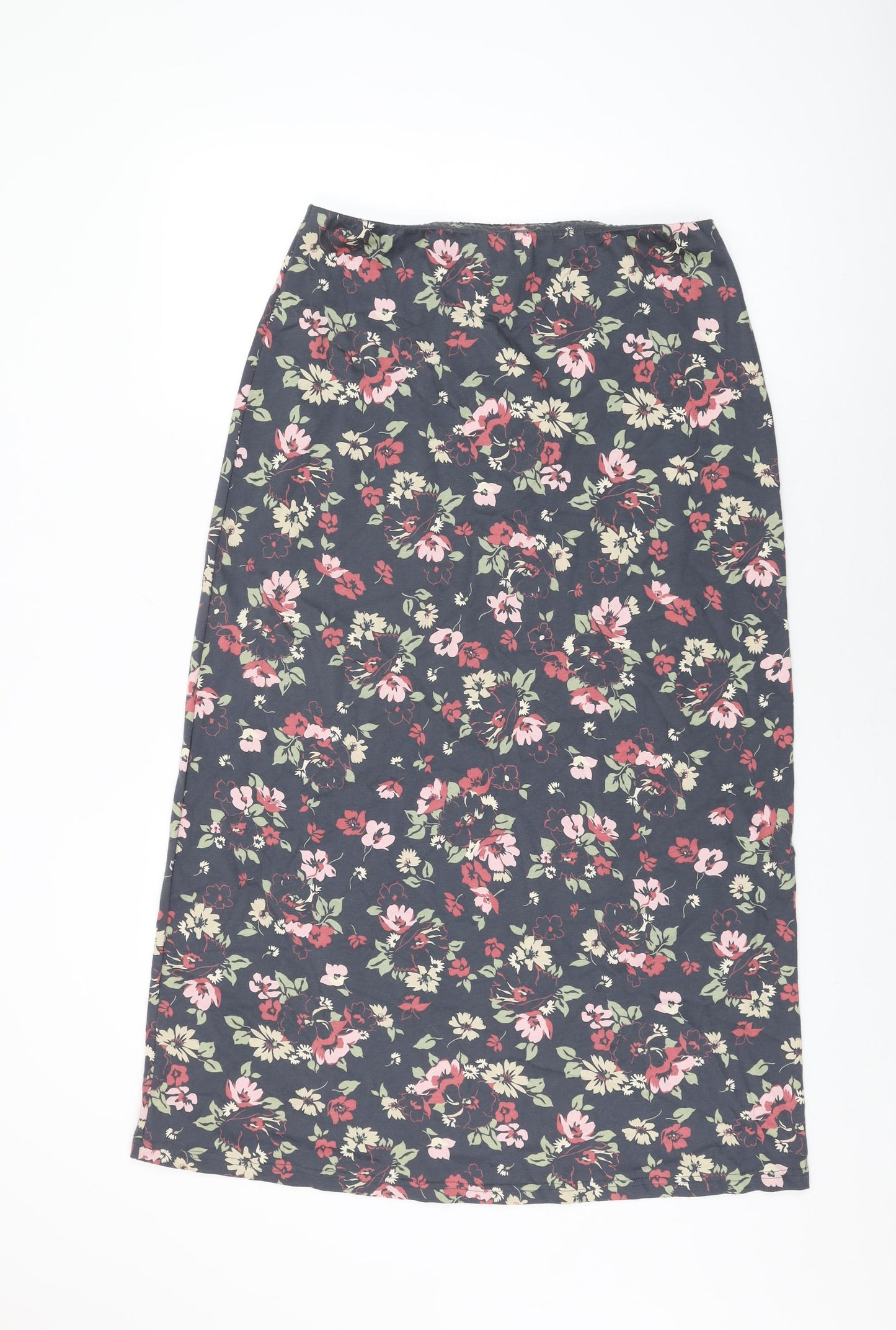 Laura Ashley Womens Grey Floral Cotton Flare Skirt Size M