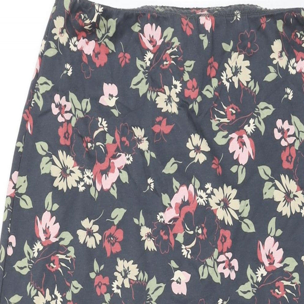 Laura Ashley Womens Grey Floral Cotton Flare Skirt Size M