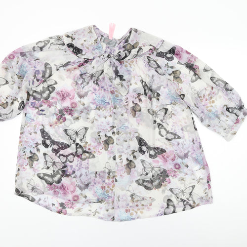 Lipsy Womens Grey Floral Polyester Basic Button-Up Size 12 Round Neck