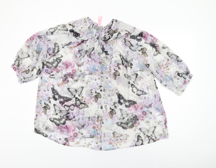 Lipsy Womens Grey Floral Polyester Basic Button-Up Size 12 Round Neck