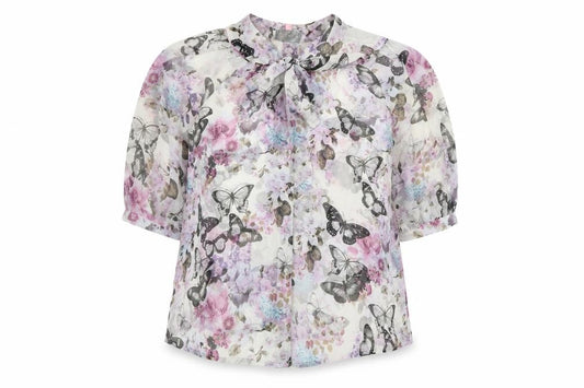 Front view of Lipsy women’s grey floral polyester basic button-up, size UK 12, round neck