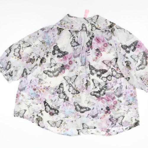 Lipsy Womens Grey Floral Polyester Basic Button-Up Size 12 Round Neck