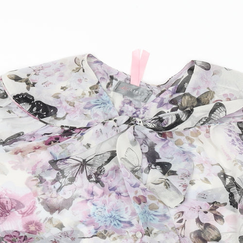 Lipsy Womens Grey Floral Polyester Basic Button-Up Size 12 Round Neck