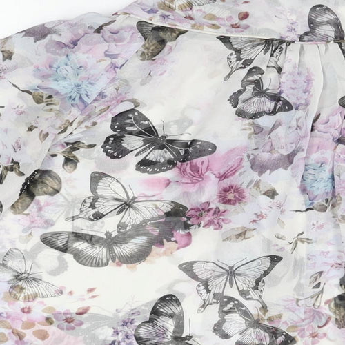 Lipsy Womens Grey Floral Polyester Basic Button-Up Size 12 Round Neck
