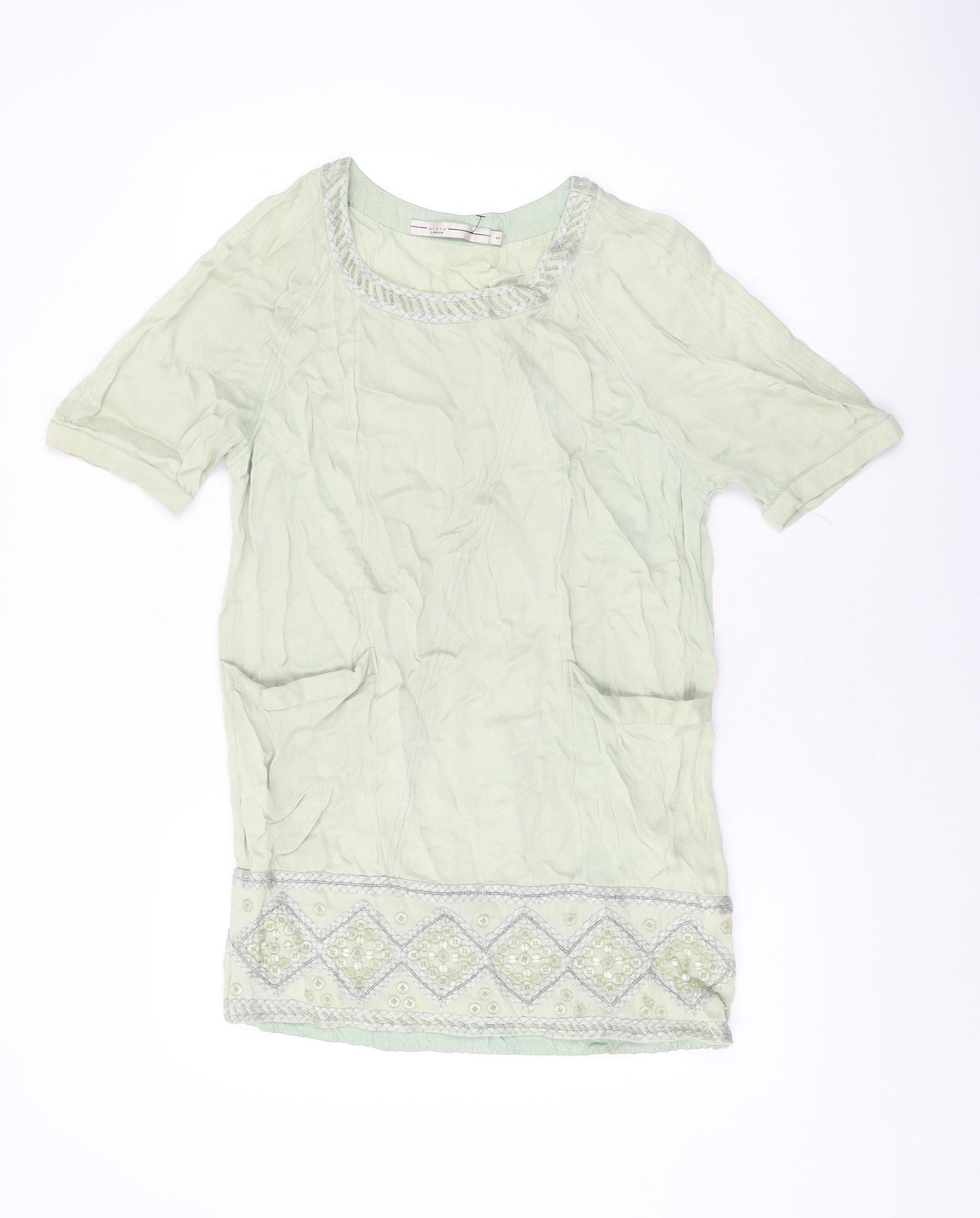 Blank Womens Green Silk Shift Size S Round Neck Pullover