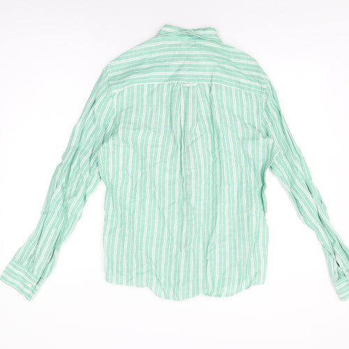 Zara Womens Green Striped Viscose Basic Button-Up Size S Collared