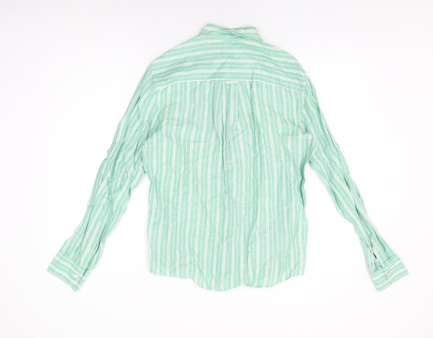Zara Womens Green Striped Viscose Basic Button-Up Size S Collared