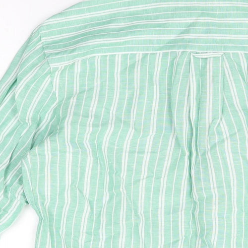 Zara Womens Green Striped Viscose Basic Button-Up Size S Collared