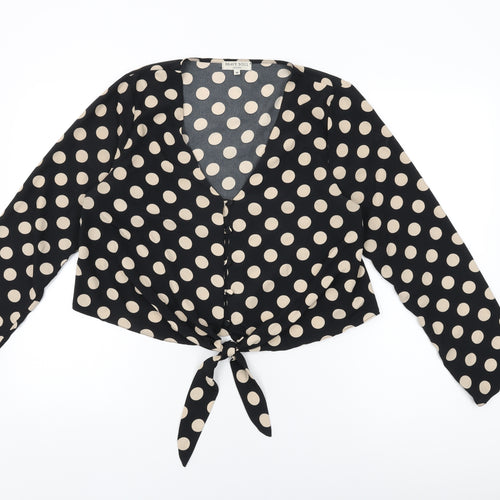 Brave Soul Womens Black Polka Dot Polyester Basic Button-Up Size M V-Neck