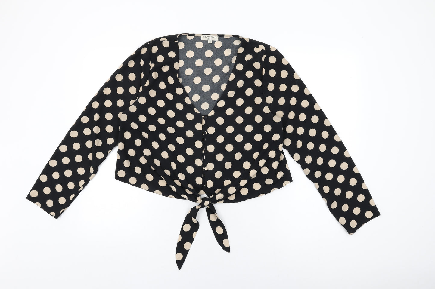 Brave Soul Womens Black Polka Dot Polyester Basic Button-Up Size M V-Neck