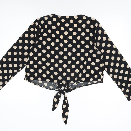 Brave Soul Womens Black Polka Dot Polyester Basic Button-Up Size M V-Neck