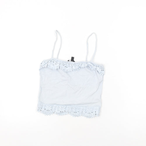 New Look Womens Blue Cotton Cropped T-Shirt Size 8 Square Neck