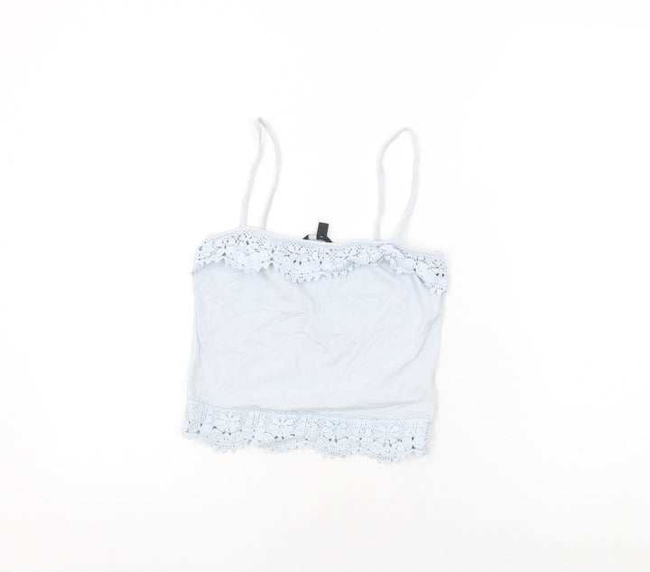 New Look Womens Blue Cotton Cropped T-Shirt Size 8 Square Neck