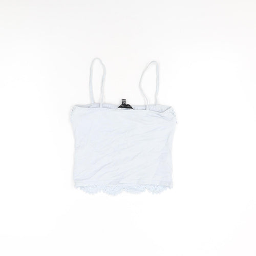 New Look Womens Blue Cotton Cropped T-Shirt Size 8 Square Neck