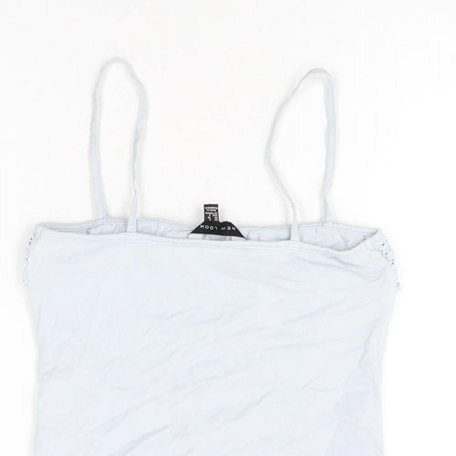 New Look Womens Blue Cotton Cropped T-Shirt Size 8 Square Neck
