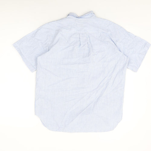 Colourways Womens Blue Striped Cotton Basic Button-Up Size 12 Collared