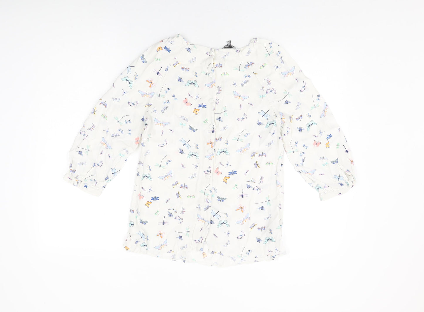 Laura Ashley Womens White Geometric Viscose Basic Blouse Size 8 Square Neck