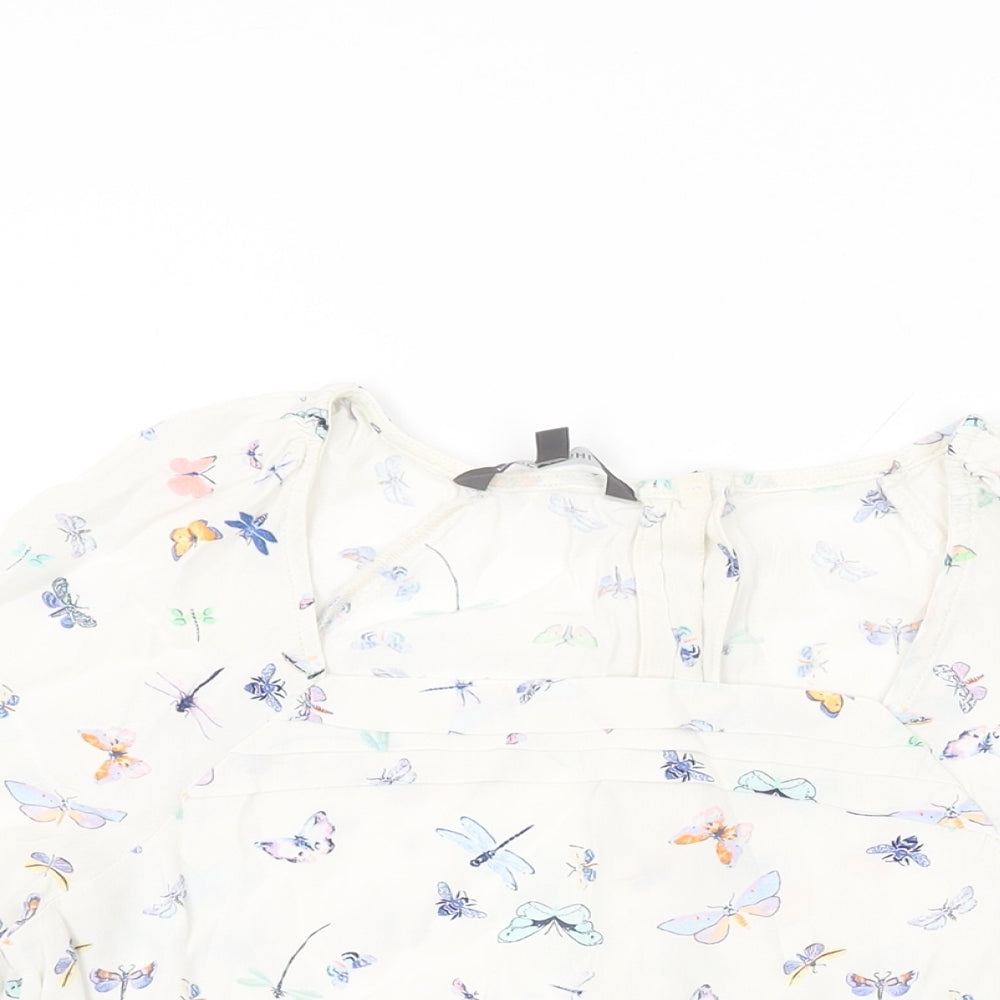 Laura Ashley Womens White Geometric Viscose Basic Blouse Size 8 Square Neck