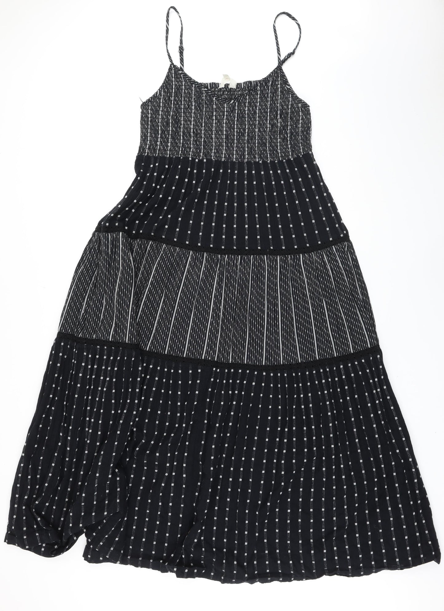 Per Una Womens Black Cotton A-Line Size 12 Square Neck - Smocked detail