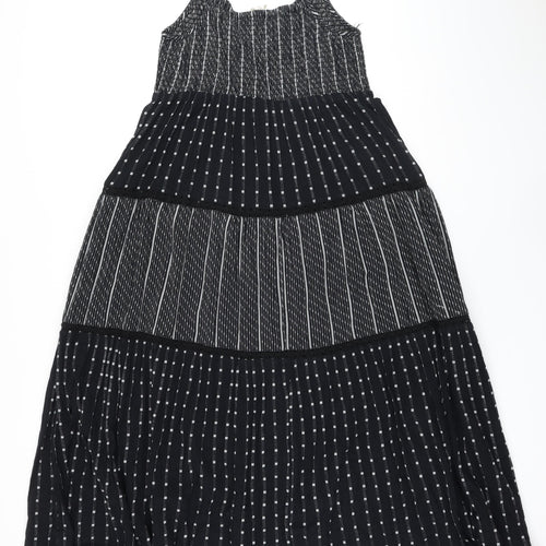 Per Una Womens Black Cotton A-Line Size 12 Square Neck - Smocked detail