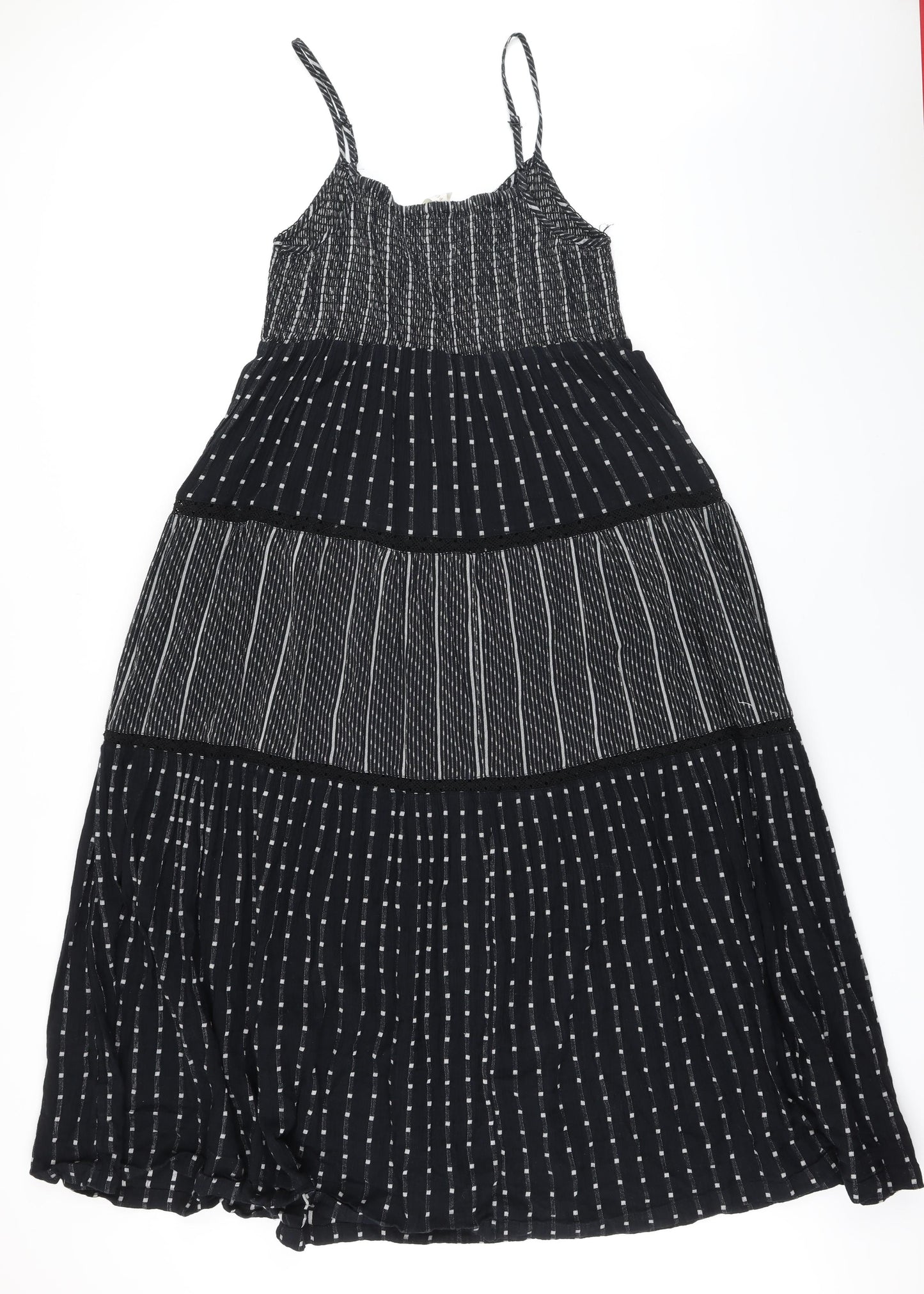 Per Una Womens Black Cotton A-Line Size 12 Square Neck - Smocked detail