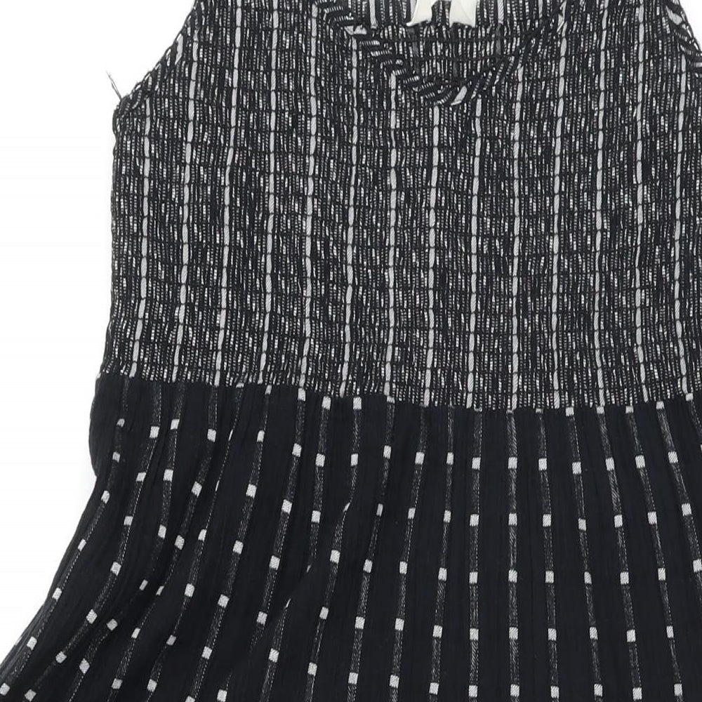 Per Una Womens Black Cotton A-Line Size 12 Square Neck - Smocked detail