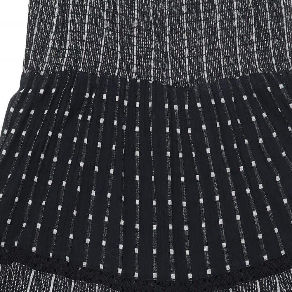 Per Una Womens Black Cotton A-Line Size 12 Square Neck - Smocked detail