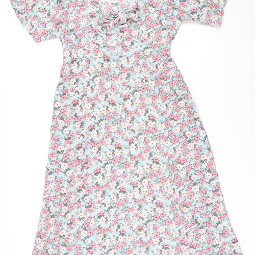Brave Soul Womens Multicoloured Floral Polyester A-Line Size M V-Neck Button