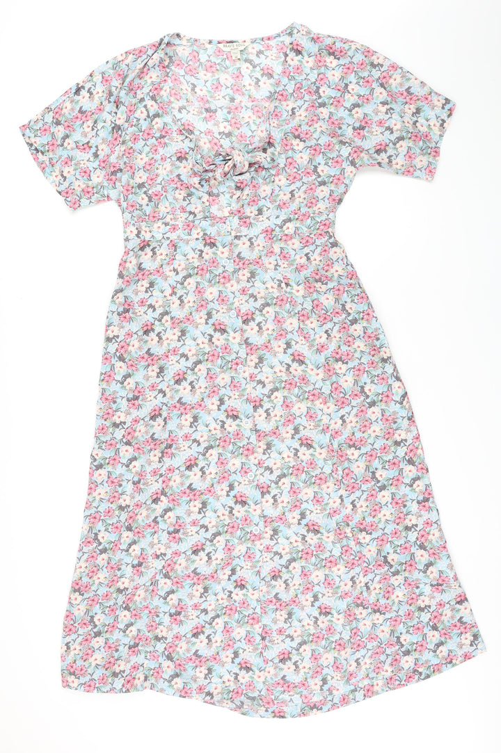 Brave Soul Womens Multicoloured Floral Polyester A-Line Size M V-Neck Button