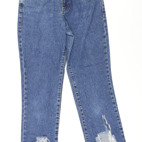 The Ragged Priest Womens Blue Cotton Straight Jeans Size 28 in L31 in Regular Zip - Raw Hem