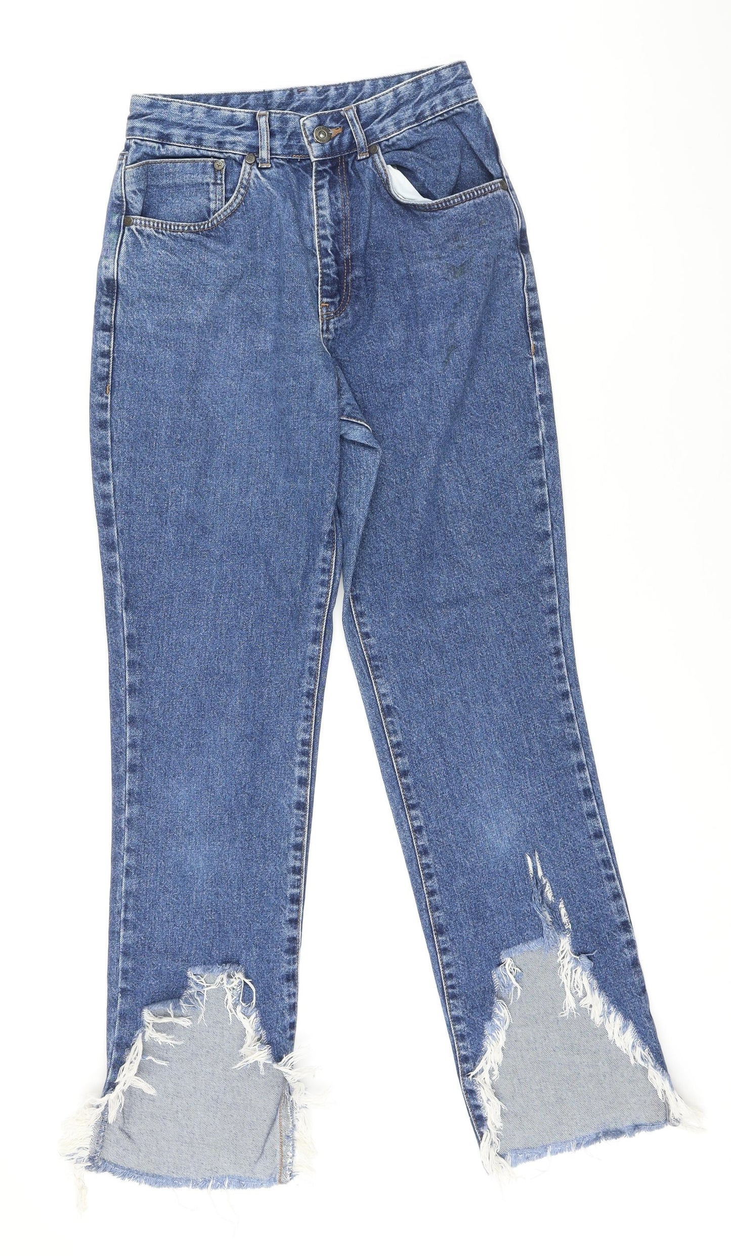 The Ragged Priest Womens Blue Cotton Straight Jeans Size 28 in L31 in Regular Zip - Raw Hem