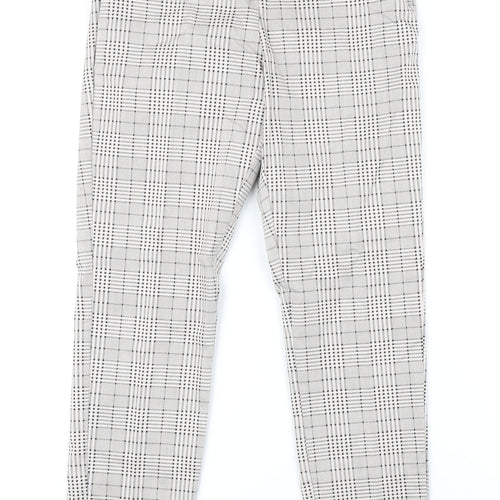 H&M Womens Beige Check Cotton Trousers Size 10 L27 in Regular Zip