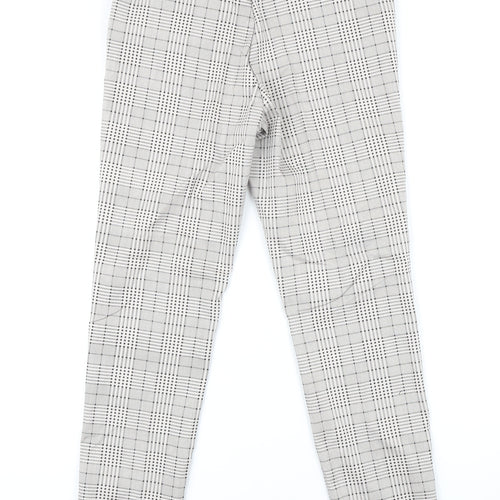 H&M Womens Beige Check Cotton Trousers Size 10 L27 in Regular Zip