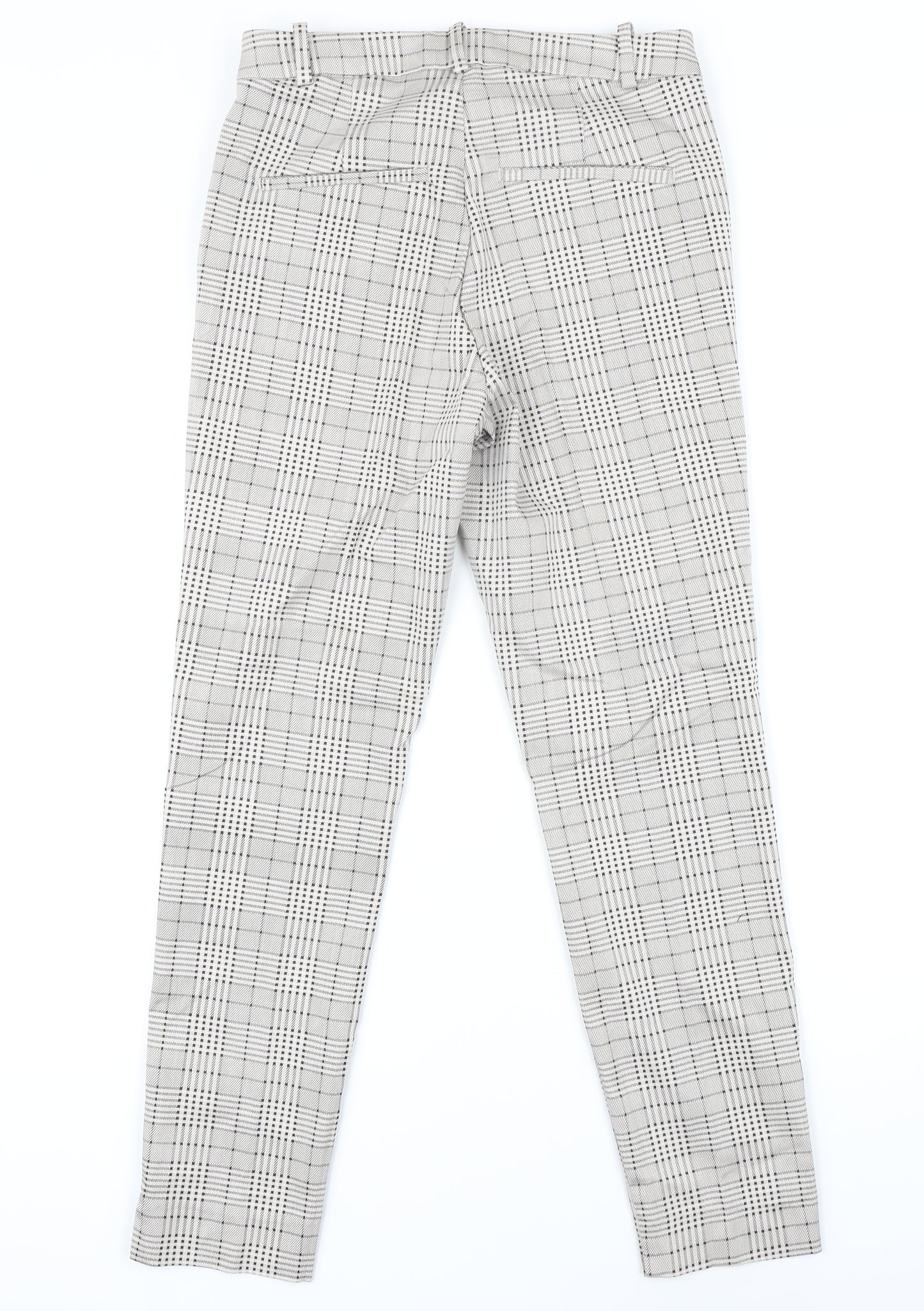 H&M Womens Beige Check Cotton Trousers Size 10 L27 in Regular Zip