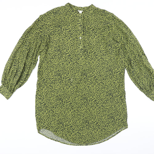H&M Womens Green Viscose Basic Button-Up Size 4 Crew Neck