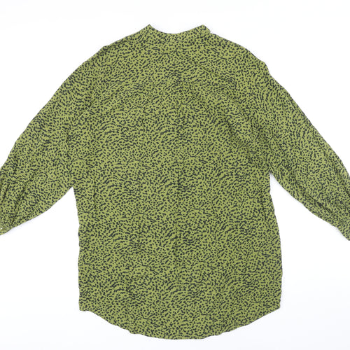 H&M Womens Green Viscose Basic Button-Up Size 4 Crew Neck