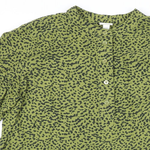 H&M Womens Green Viscose Basic Button-Up Size 4 Crew Neck